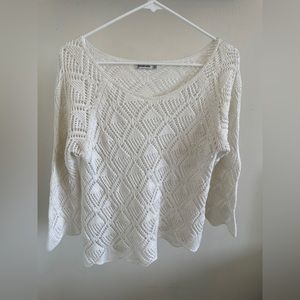 Stradivarius Scallop Trim Knit Sweater Swimsuit Coverup White (Medium)